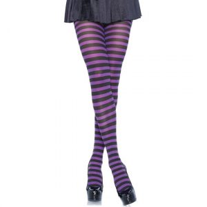 Leg Avenue Opaque Striped Tights Negro-Morado